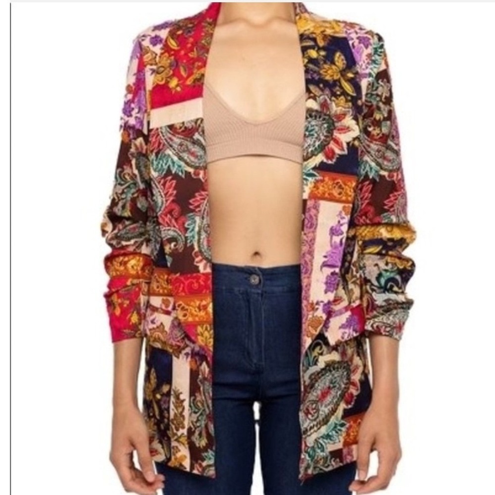 NWT Astrid Postcard Blazer Patchwork Paisley Floral Ruched‎ Sleeve Medium